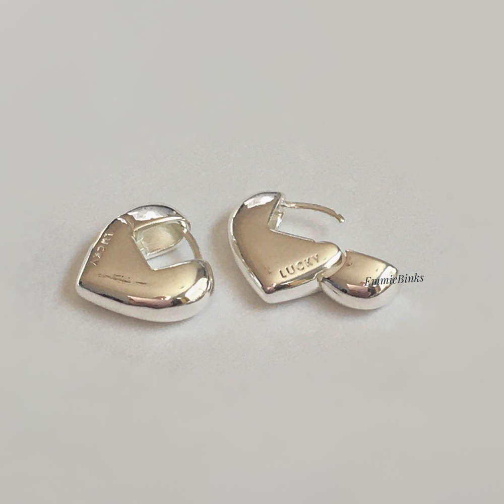 New Lucky Brand Gold Plated Chunky Heart Hoop Earrings - Picture 5 of 16